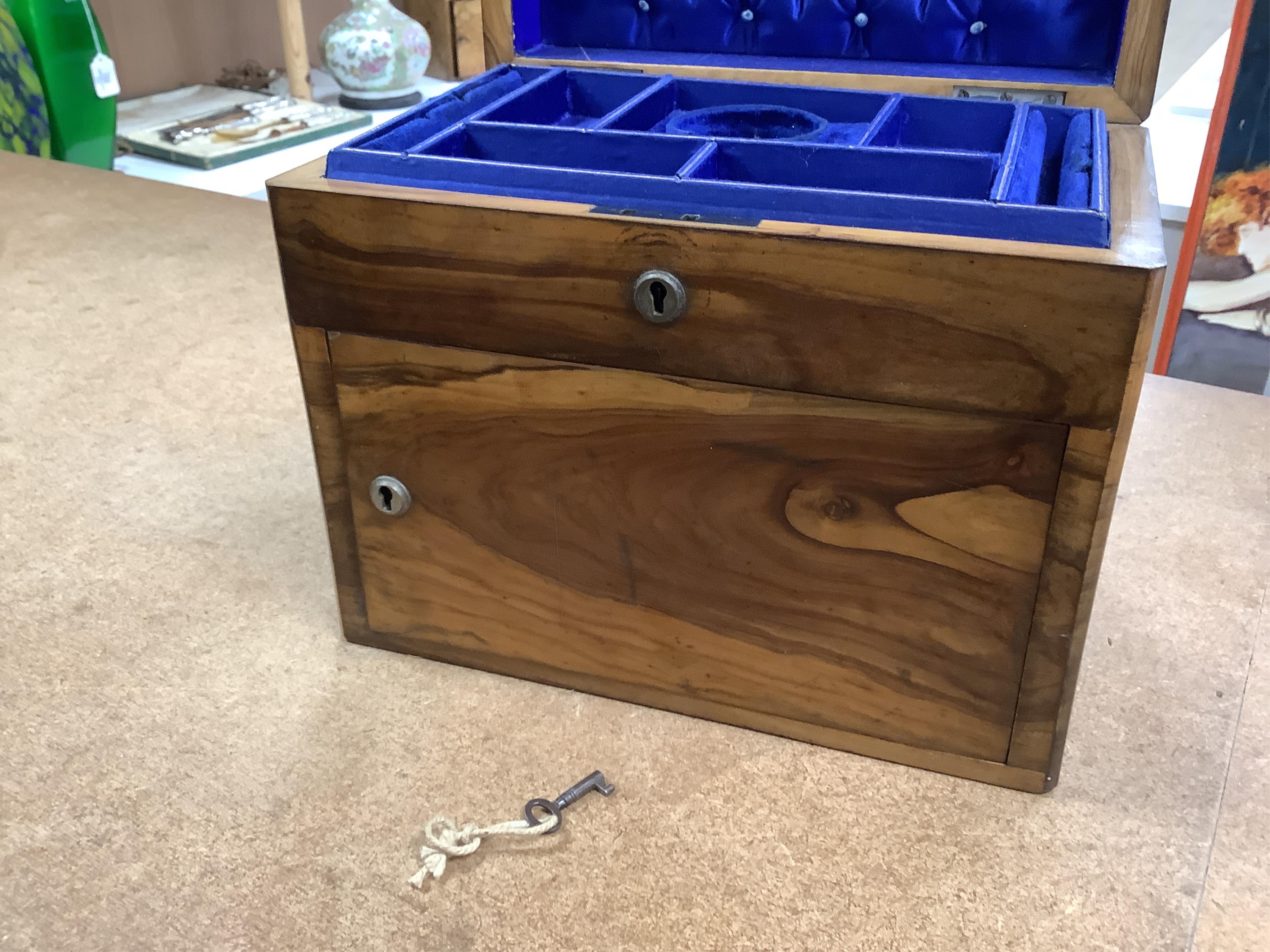 A 19th century walnut jewellery and scent casket, 26cm wide